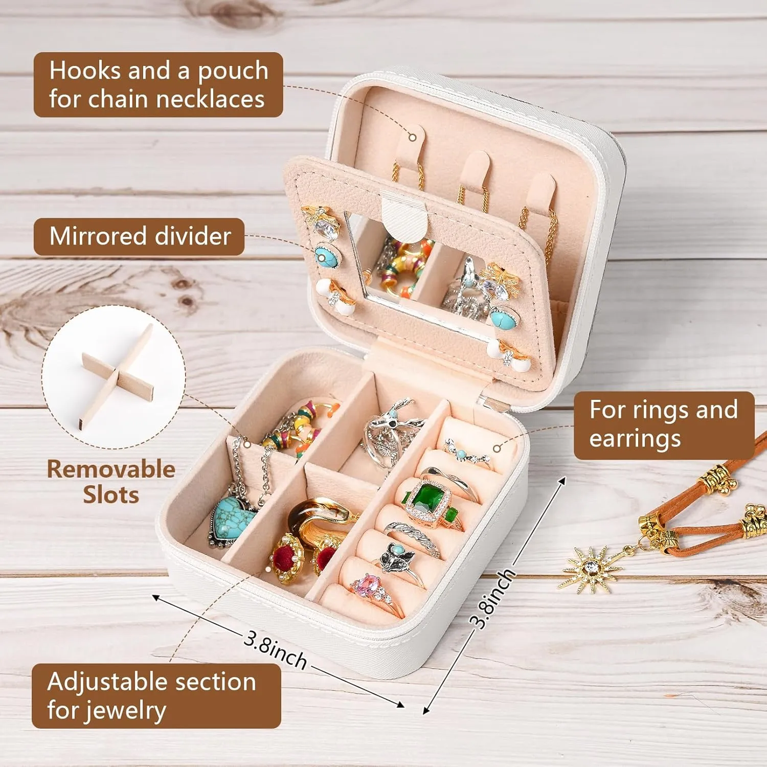 DEEKA Western Jewelry Box Case Real Leather Cow Print Cowhide Tooled Travel Jewelry Organizer Gifts Christmas Gifts for Women Country Girls Cowgirl Stuff Portable Travel Accessories -Brown