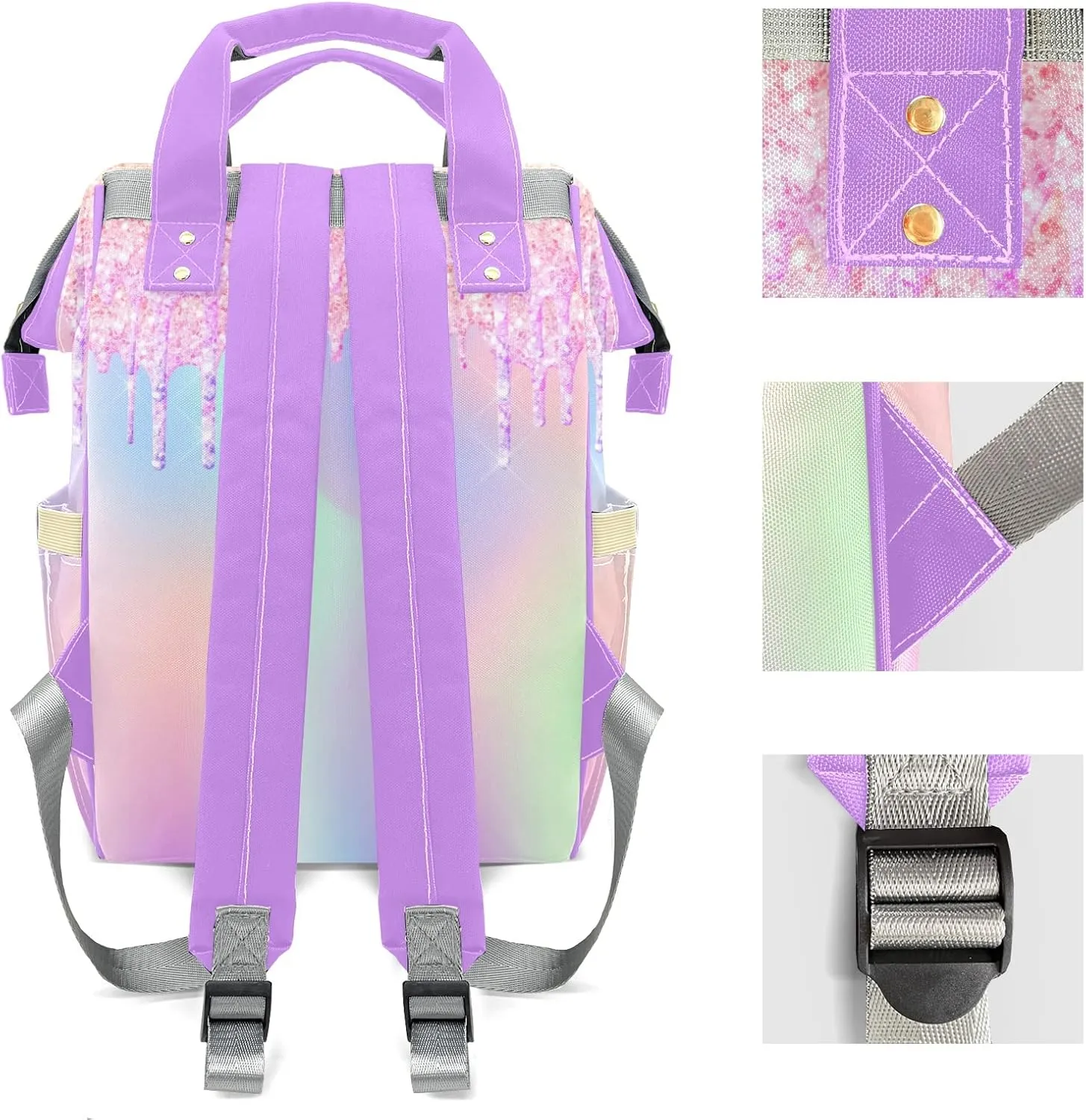 Diaper Bags Colorful Bling Glitter Print Tote Bags Backpack with Name Mommy Nursing Bags Gifts for Women Men