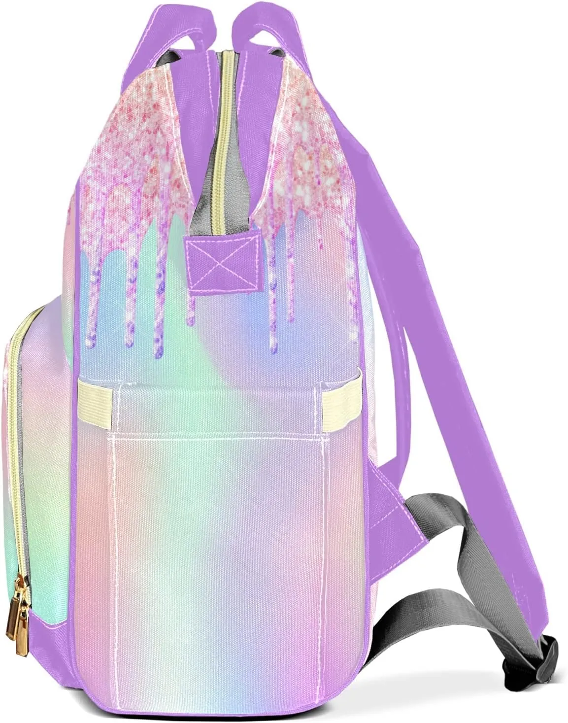 Diaper Bags Colorful Bling Glitter Print Tote Bags Backpack with Name Mommy Nursing Bags Gifts for Women Men