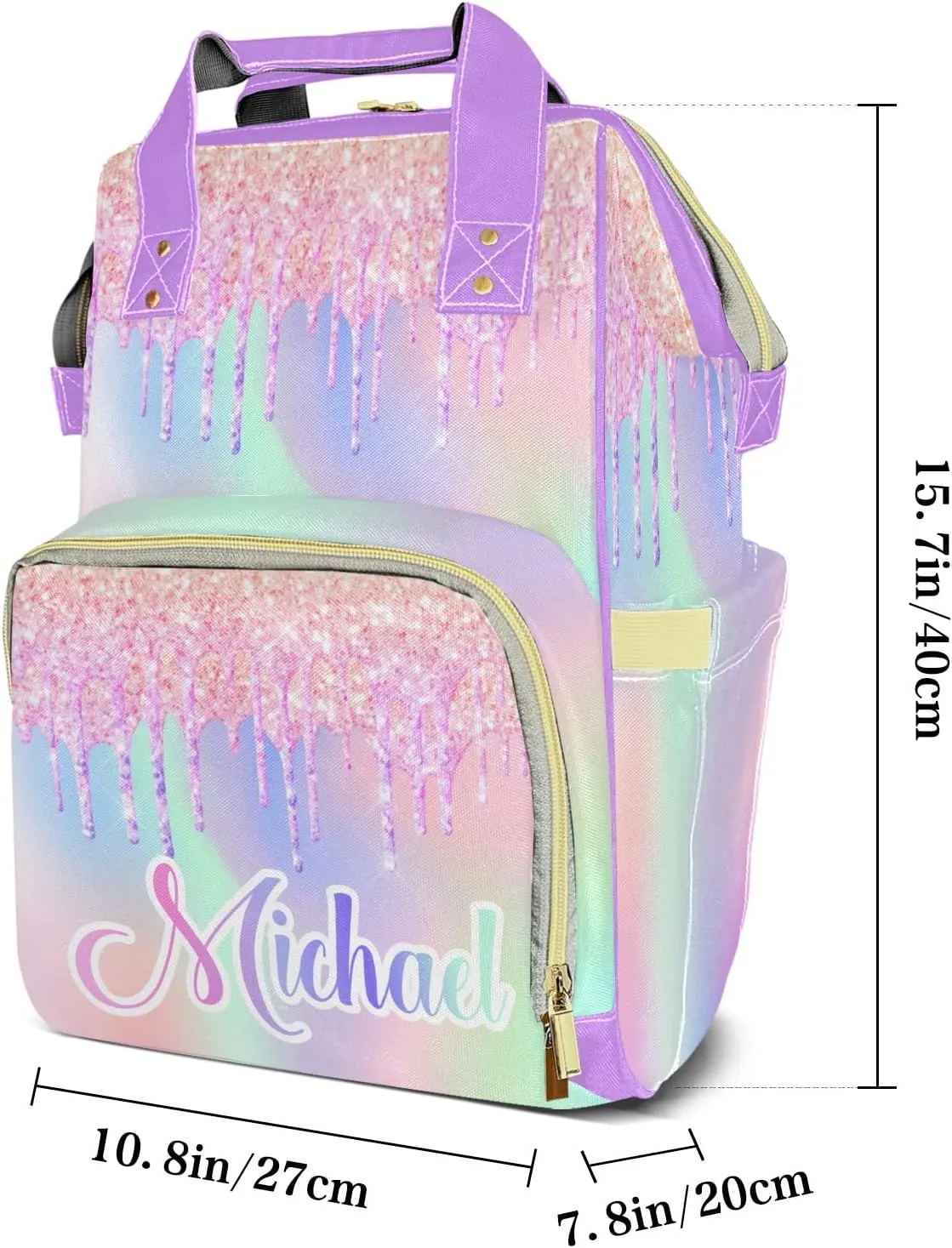 Diaper Bags Colorful Bling Glitter Print Tote Bags Backpack with Name Mommy Nursing Bags Gifts for Women Men