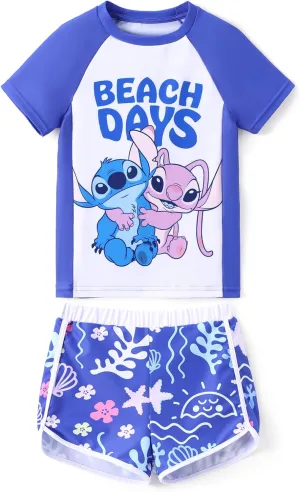 Disney Frozen Elsa Princess Girls Two Piece UPF 50  Protection Quick-Dry Short Sleeve Swim Sets Rashguard Bathing Suit