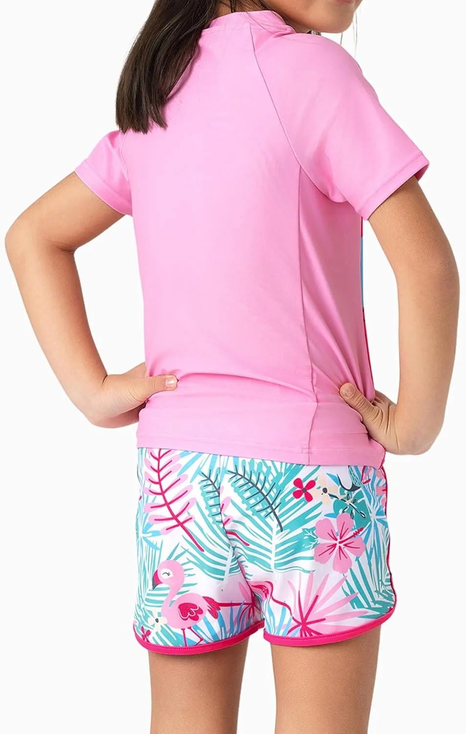 Disney Frozen Elsa Princess Girls Two Piece UPF 50  Protection Quick-Dry Short Sleeve Swim Sets Rashguard Bathing Suit