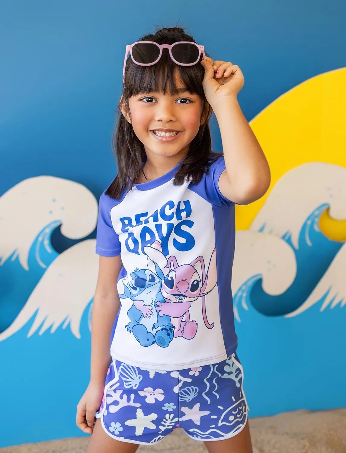 Disney Frozen Elsa Princess Girls Two Piece UPF 50  Protection Quick-Dry Short Sleeve Swim Sets Rashguard Bathing Suit