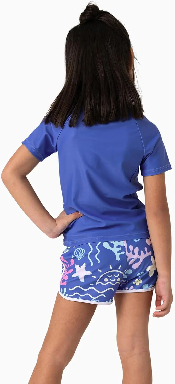 Disney Frozen Elsa Princess Girls Two Piece UPF 50  Protection Quick-Dry Short Sleeve Swim Sets Rashguard Bathing Suit