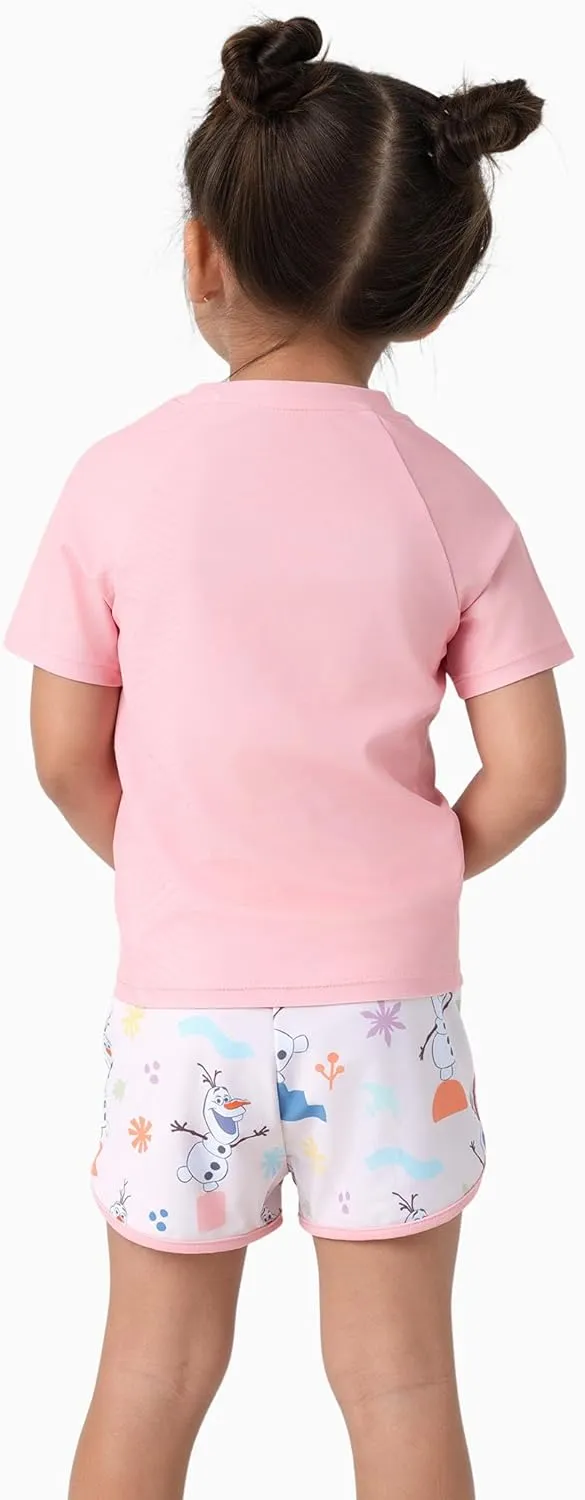 Disney Frozen Elsa Princess Girls Two Piece UPF 50  Protection Quick-Dry Short Sleeve Swim Sets Rashguard Bathing Suit