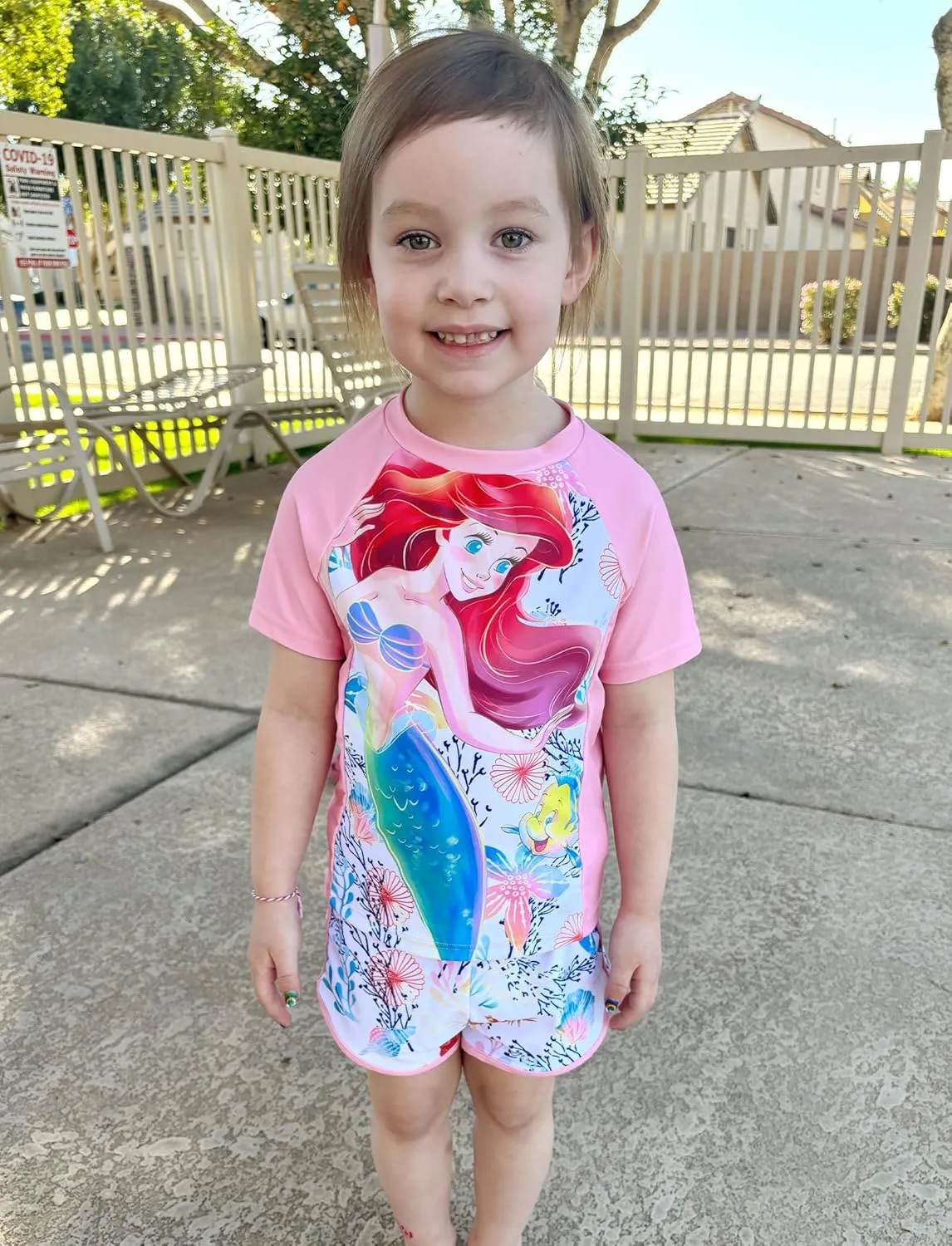 Disney Frozen Elsa Princess Girls Two Piece UPF 50  Protection Quick-Dry Short Sleeve Swim Sets Rashguard Bathing Suit