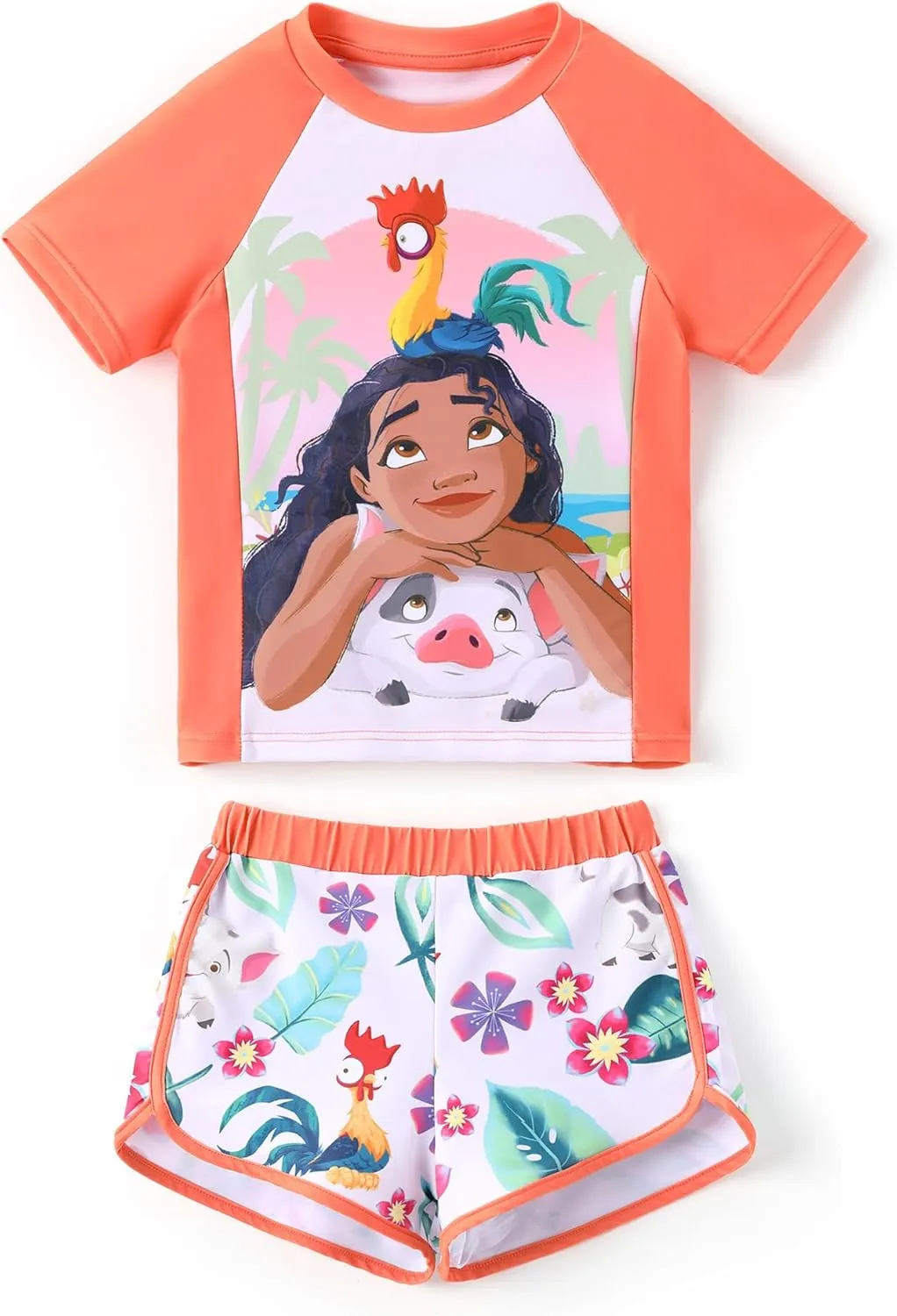 Disney Frozen Elsa Princess Girls Two Piece UPF 50  Protection Quick-Dry Short Sleeve Swim Sets Rashguard Bathing Suit