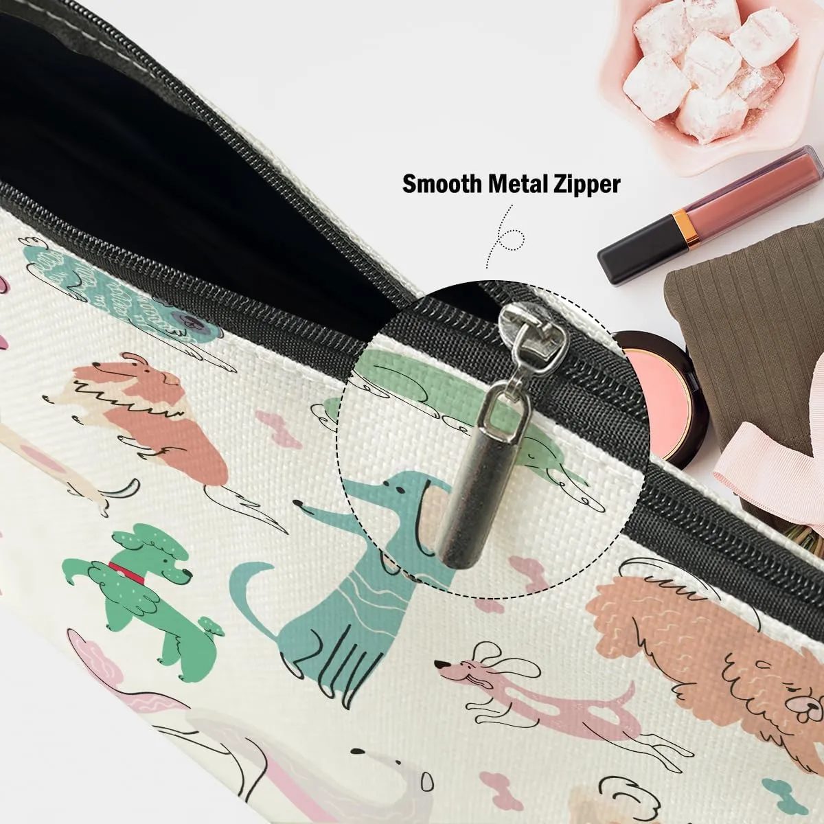 Dog Lovers Gifts for Women, Dog Themed Gifts Makeup Bag, Cartoon Dogs Cosmetic Bag Travel Pouch for Women Girls Daughter Niece Friendship Graduation Birthday