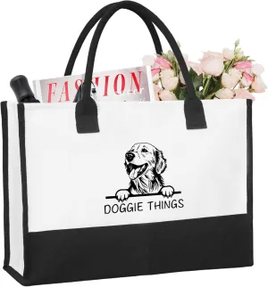 Doggie Things Canvas Tote Bag Canvas Beach Bag for Women,Dog Lovers Gifts for Women,Birthday Christmas Cute Gifts.