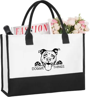 Doggie Things Canvas Tote Bag Canvas Beach Bag for Women,Dog Lovers Gifts for Women,Birthday Christmas Cute Gifts.