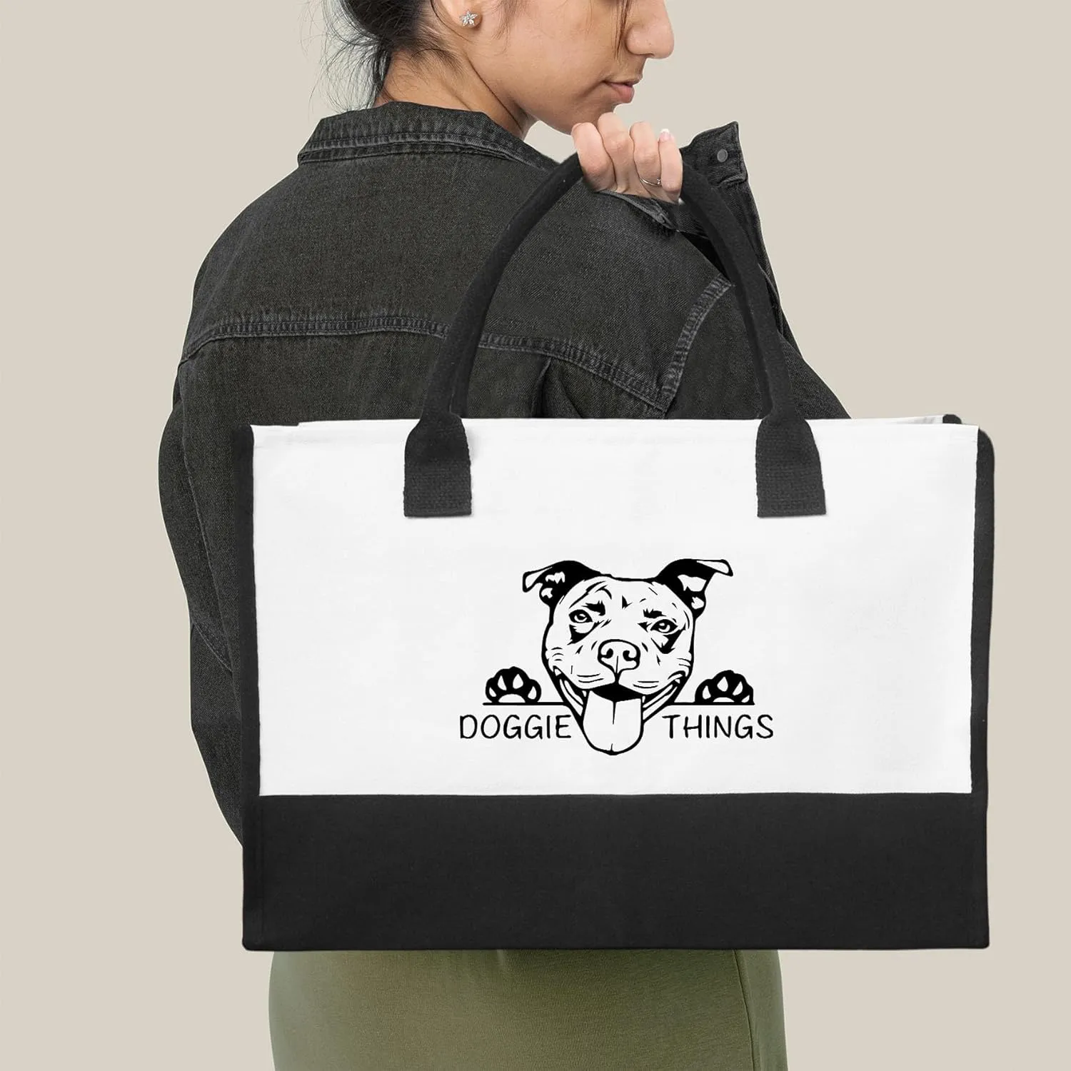 Doggie Things Canvas Tote Bag Canvas Beach Bag for Women,Dog Lovers Gifts for Women,Birthday Christmas Cute Gifts.