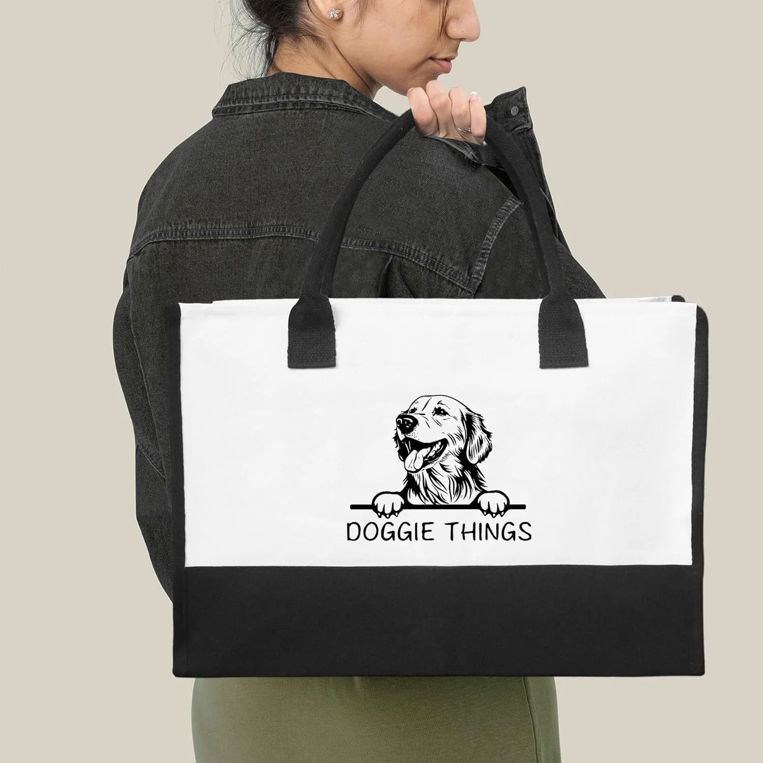 Doggie Things Canvas Tote Bag Canvas Beach Bag for Women,Dog Lovers Gifts for Women,Birthday Christmas Cute Gifts.