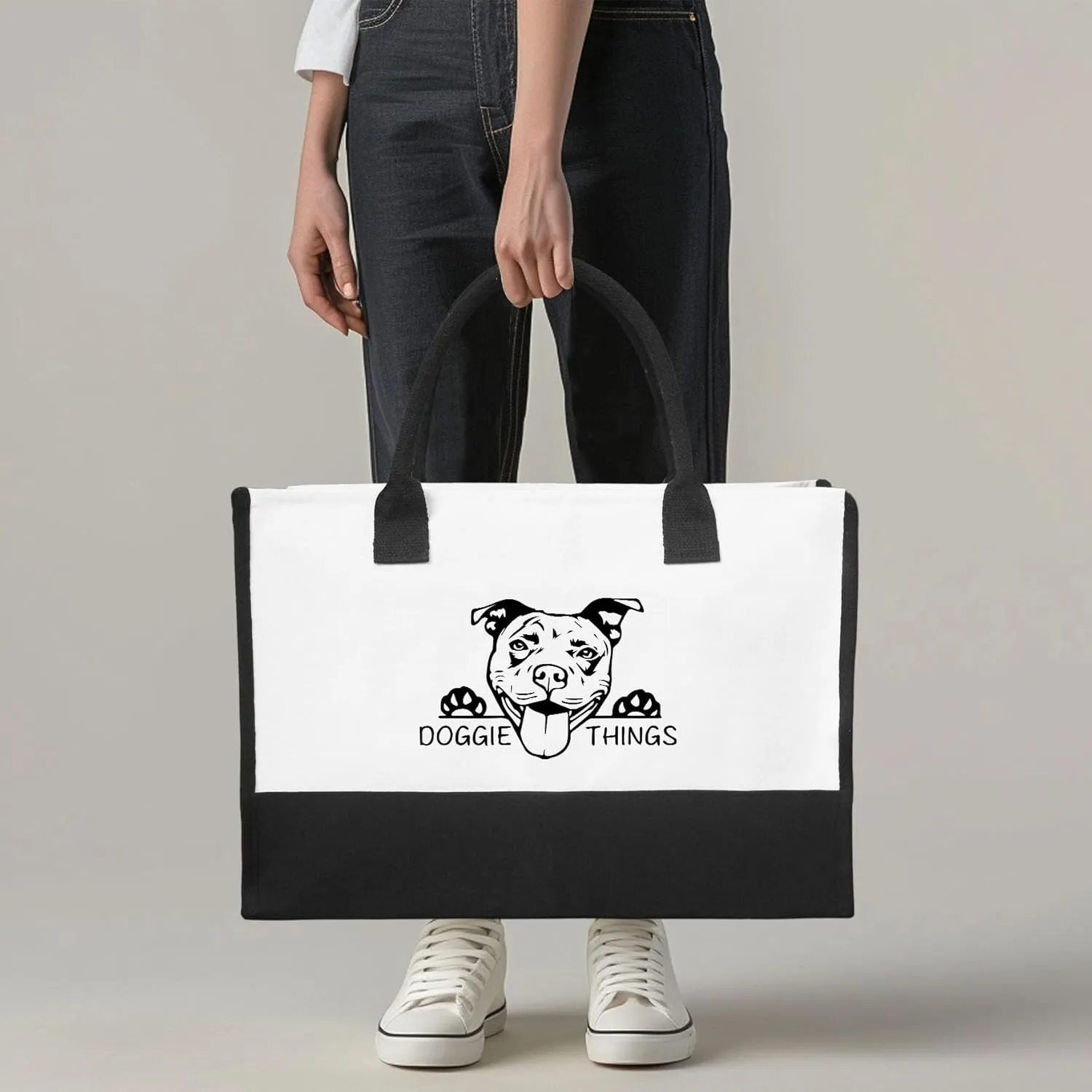 Doggie Things Canvas Tote Bag Canvas Beach Bag for Women,Dog Lovers Gifts for Women,Birthday Christmas Cute Gifts.