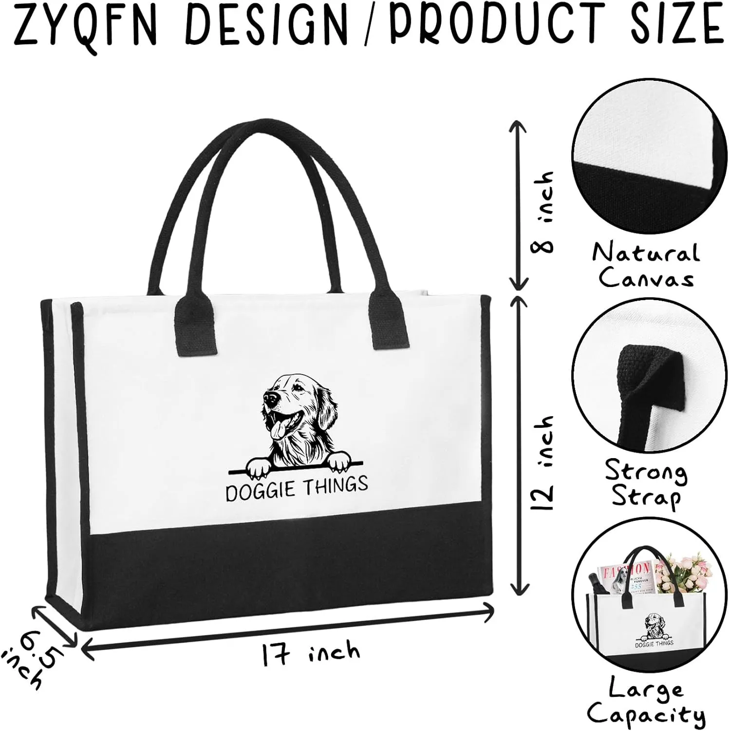 Doggie Things Canvas Tote Bag Canvas Beach Bag for Women,Dog Lovers Gifts for Women,Birthday Christmas Cute Gifts.