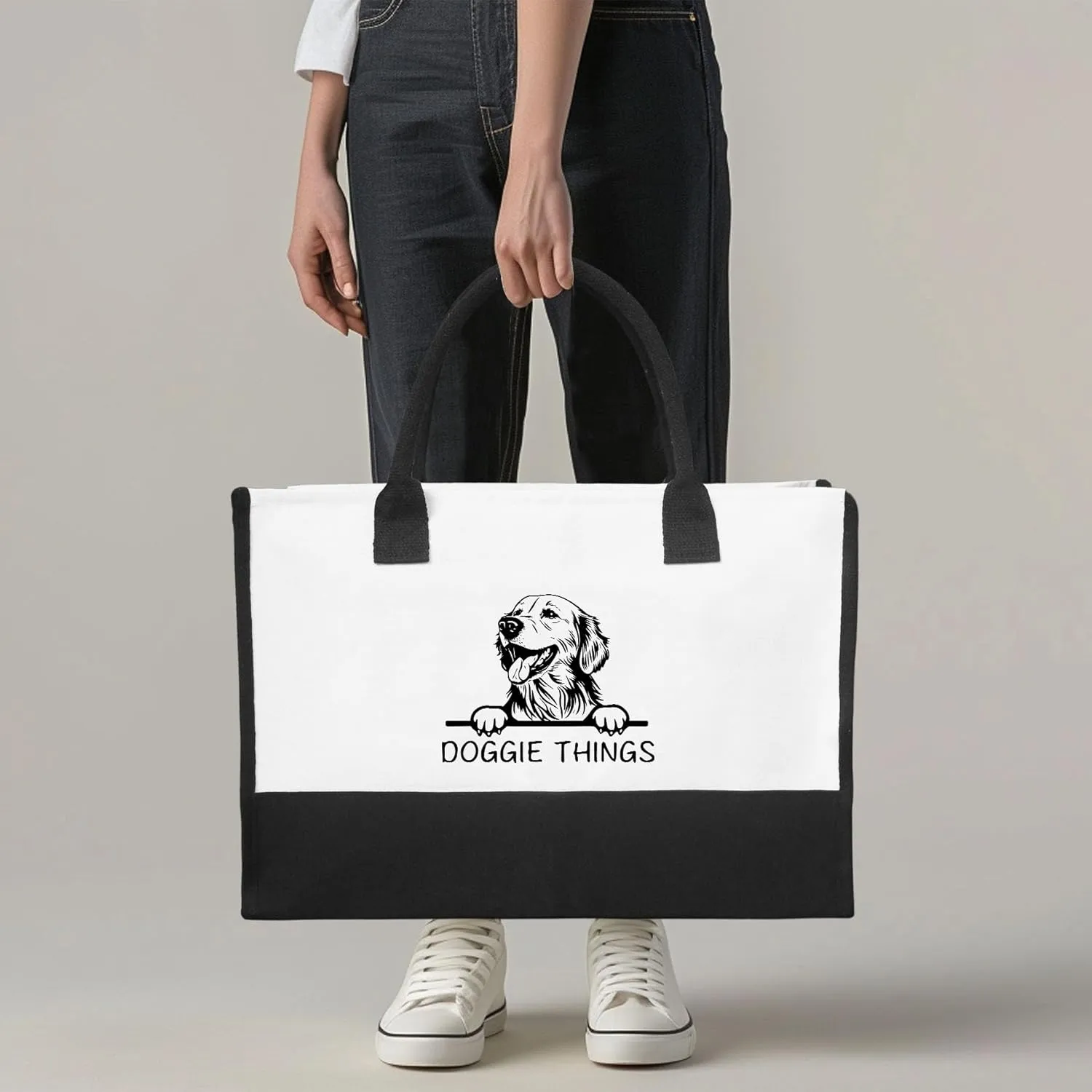 Doggie Things Canvas Tote Bag Canvas Beach Bag for Women,Dog Lovers Gifts for Women,Birthday Christmas Cute Gifts.
