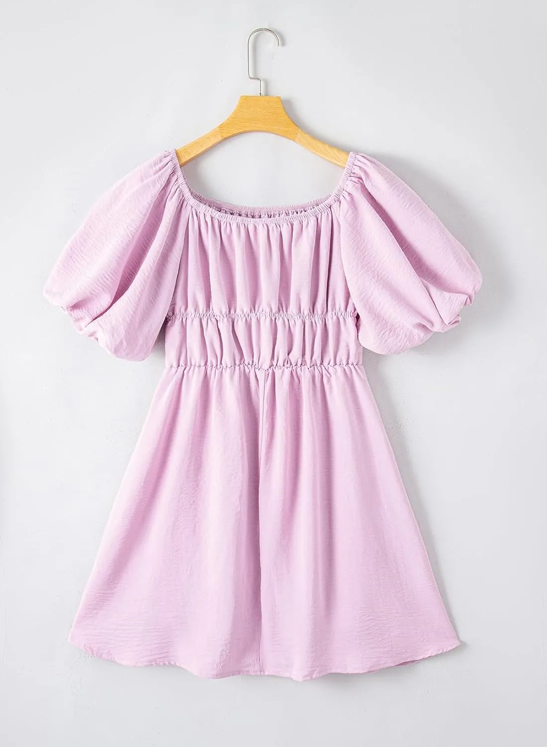 Dokotoo Womens Off The Shoulder Summer Dresses 2025 Short Lantern Sleeve Ruffle Elastic Waist A-Line Casual Mini Dress