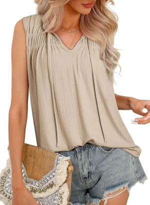 Dokotoo Womens Tank Top Sleeveless Shirts for Women Flowy V Neck Business Casual Outfits 2025 Loose Fit Summer Tops