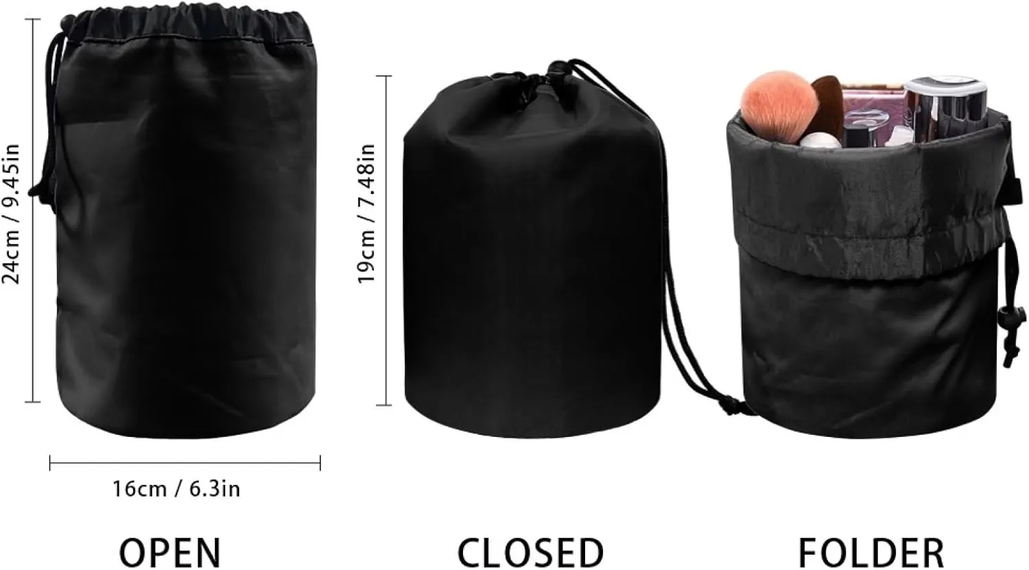 Dolyues Drawstring Barrel Makeup Bag Butterfly Print Cosmetic Pouch Multifunctional Toiletry Bucket Organizer Portable Cosmetic Travel Bags for Women