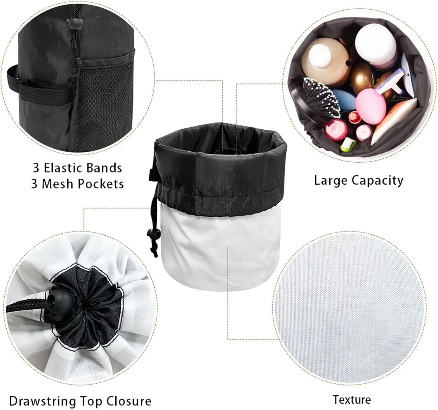 Dolyues Drawstring Barrel Makeup Bag Butterfly Print Cosmetic Pouch Multifunctional Toiletry Bucket Organizer Portable Cosmetic Travel Bags for Women