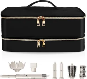 Double-Layer Water Resistant Travel Carrying Case for Hair Dryer/Shark Flexstyle/Dyson Airwrap and Hair Styler Attachments, Jet Black(Bag Only)
