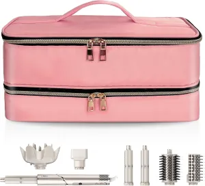 Double-Layer Water Resistant Travel Carrying Case for Hair Dryer/Shark Flexstyle/Dyson Airwrap and Hair Styler Attachments, Pink(Bag Only)
