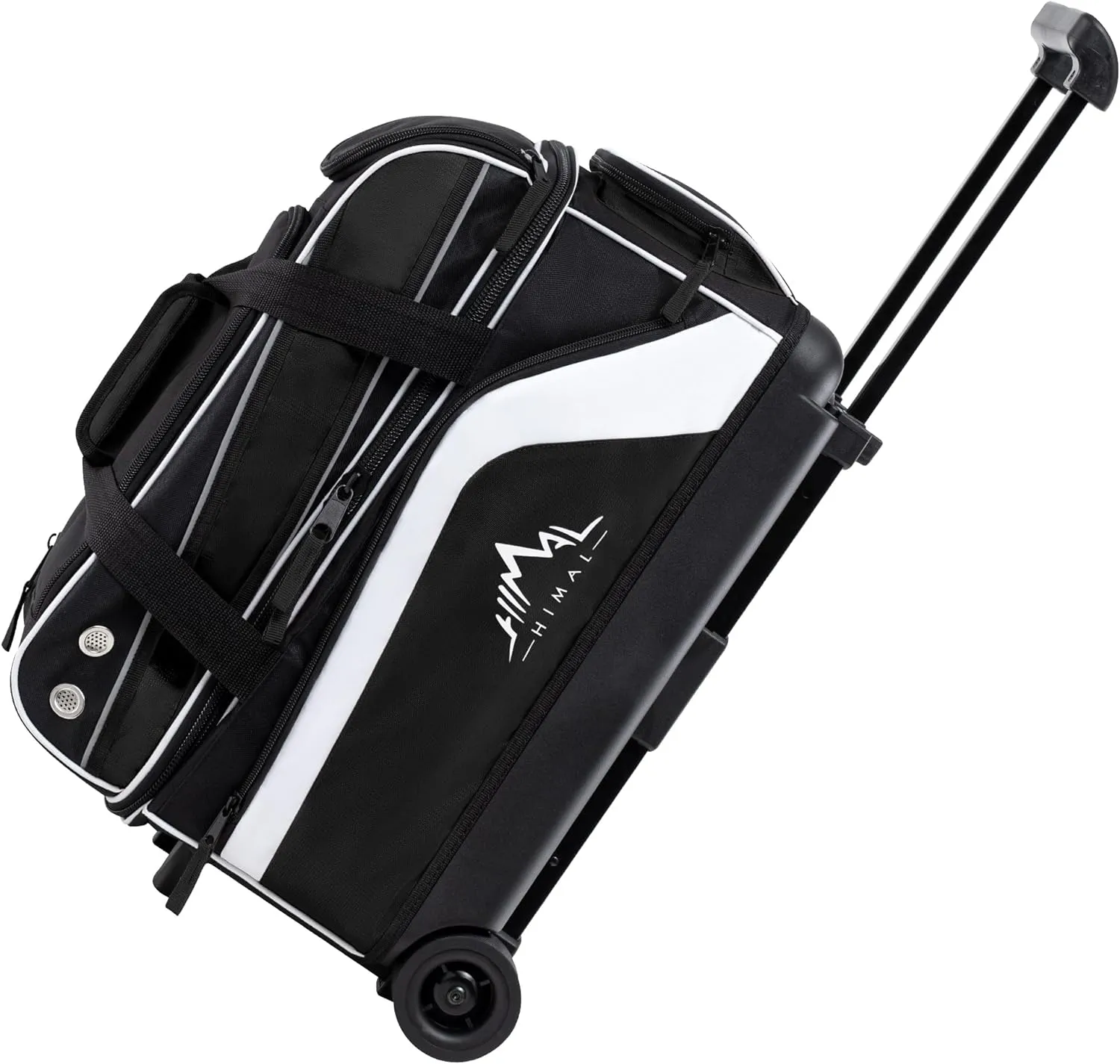 Double Roller 2 Ball Bowling Bag with Separate Shoe Compartment for Bowling Shoes (Up To US Men Size 15) and Abundant multifunction Accessory Pocket, Upgraded fabric, Retractable Handle - Extends to 40"