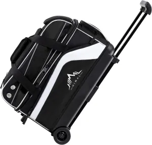 Double Roller 2 Ball Bowling Bag with Separate Shoe Compartment for Bowling Shoes (Up To US Men Size 15) and Abundant multifunction Accessory Pocket, Upgraded fabric, Retractable Handle - Extends to 40"