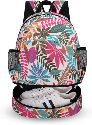 Dry Wet Gym Backpack with Shoe Compartment for Women Men Packable Anti-Water Sports Bag for Swimming Beach Yoga Travel, Maple Leaf