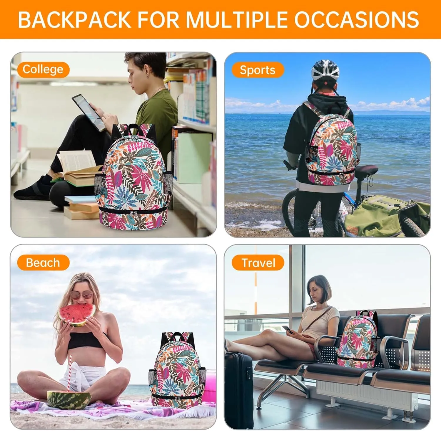 Dry Wet Gym Backpack with Shoe Compartment for Women Men Packable Anti-Water Sports Bag for Swimming Beach Yoga Travel, Maple Leaf