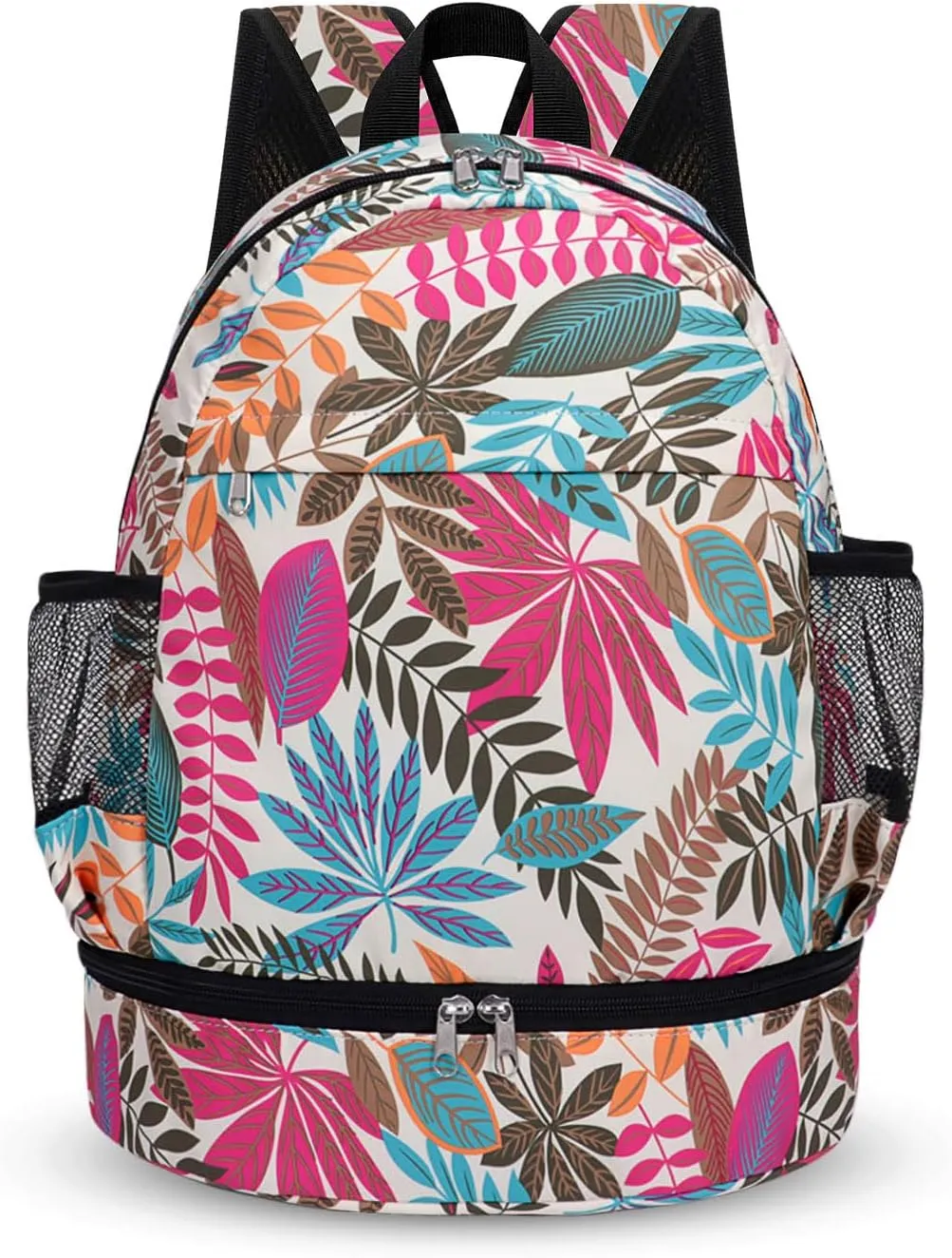 Dry Wet Gym Backpack with Shoe Compartment for Women Men Packable Anti-Water Sports Bag for Swimming Beach Yoga Travel, Maple Leaf