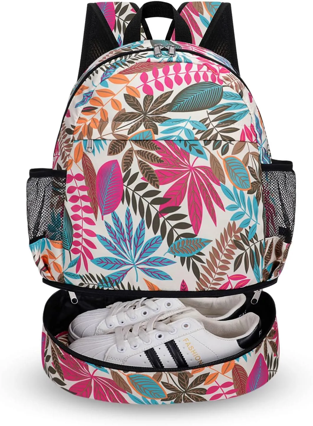 Dry Wet Gym Backpack with Shoe Compartment for Women Men Packable Anti-Water Sports Bag for Swimming Beach Yoga Travel, Maple Leaf