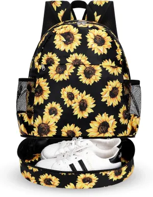 Dry Wet Gym Backpack with Shoe Compartment for Women Men Packable Anti-Water Sports Bag for Swimming Beach Yoga Travel, Sunflower
