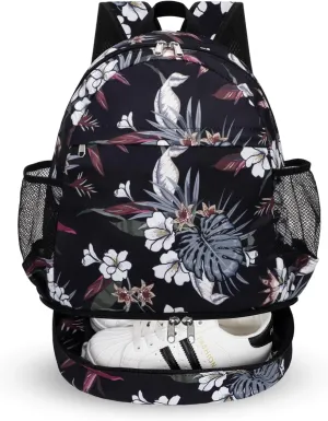 Dry Wet Gym Backpack with Shoe Compartment for Women Men Packable Anti-Water Sports Bag for Swimming Beach Yoga Travel, Tropical Flower