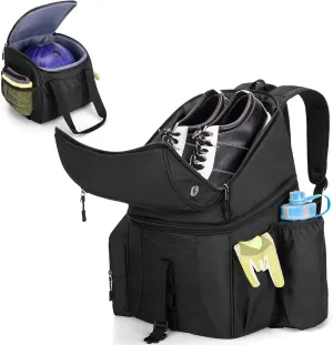 DSLEAF Bowling Backpack and Separate Ball Bag Combo, Bowling Ball Bag with Wooden Ball Holder and Shoe Compartment for US Mens 16 and Multi-Pockets for Accessories (Patent Design)