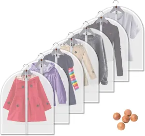 Dust Proof Garment Bags 7 Piece Set - 31 Inch Translucent Garment Covers with Full-Length Zipper for Closet Clothes Storage and Travel. Bonus: 5 Natural Cedar Ball.