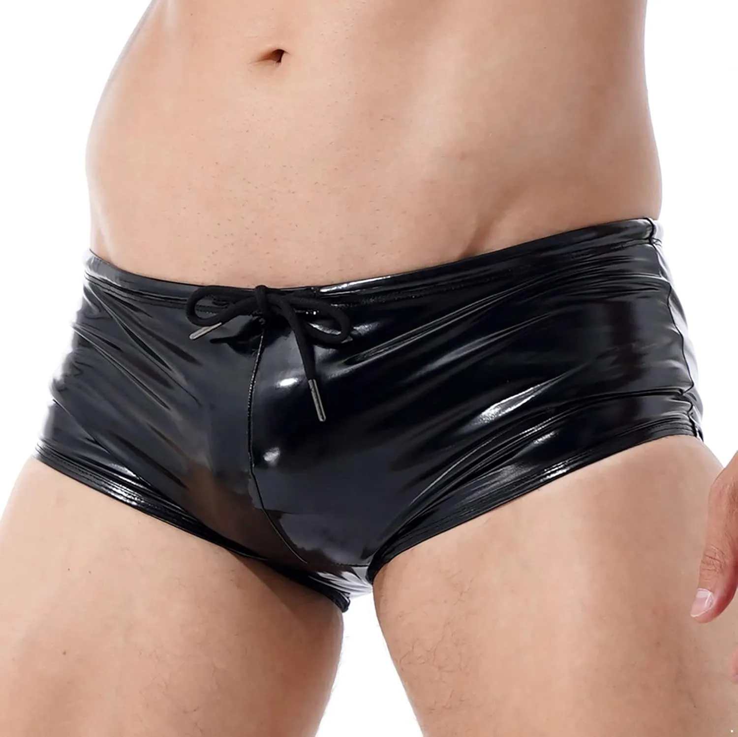 easyforever Men's Wetlook Patent Leather Swimming Trunks Drawstring Boxer Briefs Shorts Underwear