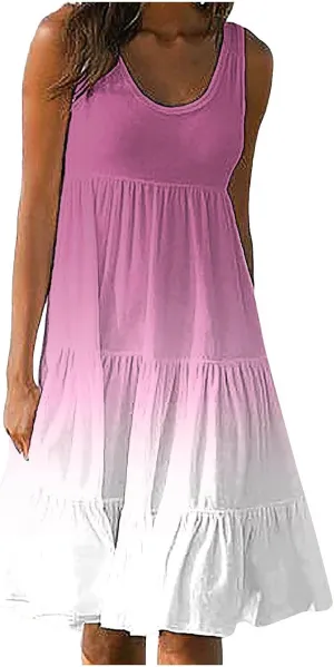Eduavar Summer Dresses for Women 2024, Casual Summer Dresses for Women Gradient Print Sleeveless Round Neck Mini Dress