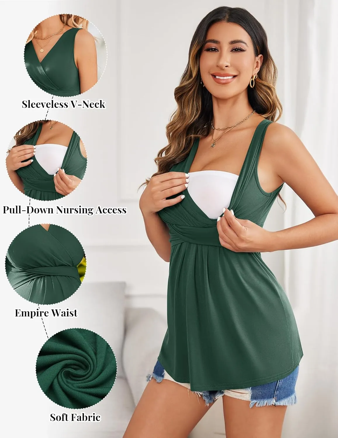 Ekouaer Women's Maternity Tank Tops 3 Packs Sleeveless Nursing Tops V Neck Breastfeeding Shirts Pregnancy Clothes