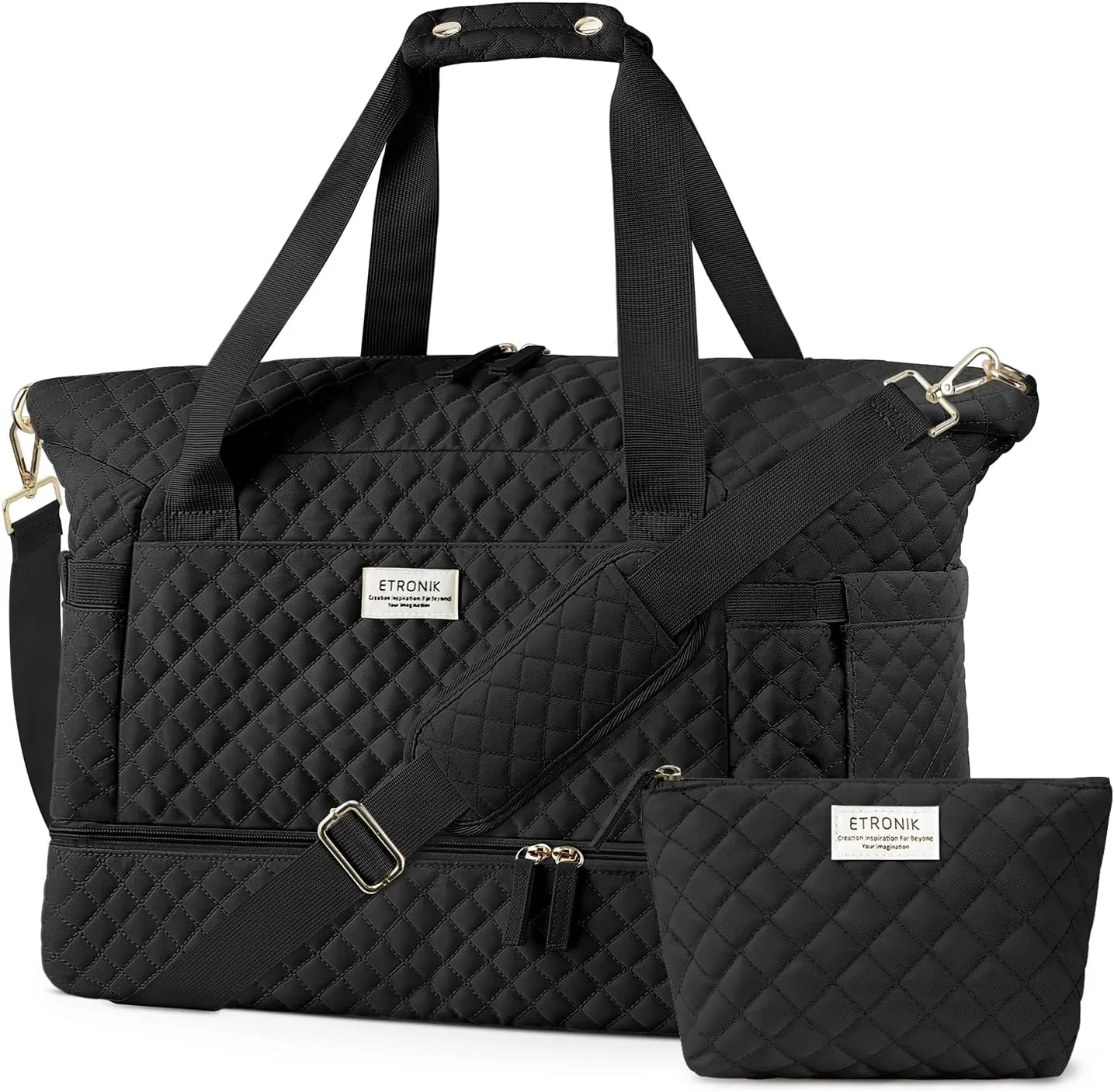 ETRONIK Travel Bag, Weekender Bags for Women, Personal Item Travel Bag with Wet Pocket, Duffel Bag for Travel with Shoes Compartment, 37L Hospital Bag for Labor and Delivery (Black)