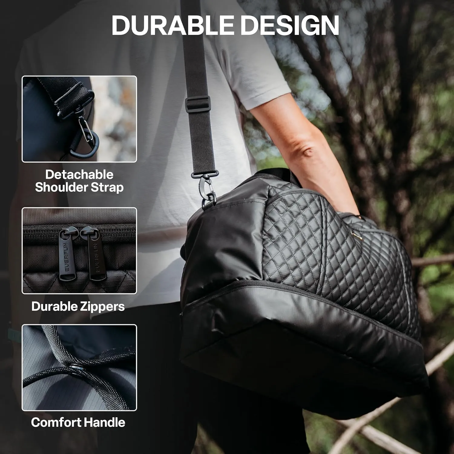 EVERFUN Gym Bag for Men and Women, Duffle Tote with Shoe Compartment and Wet Pocket for Travel, Sports, Boxing, Workout and Weekend