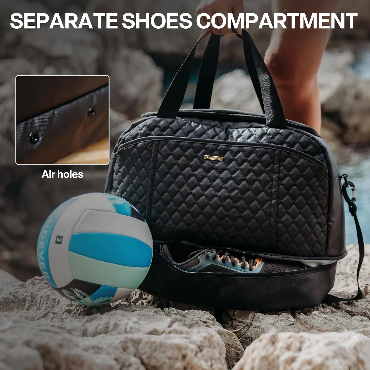EVERFUN Gym Bag for Men and Women, Duffle Tote with Shoe Compartment and Wet Pocket for Travel, Sports, Boxing, Workout and Weekend