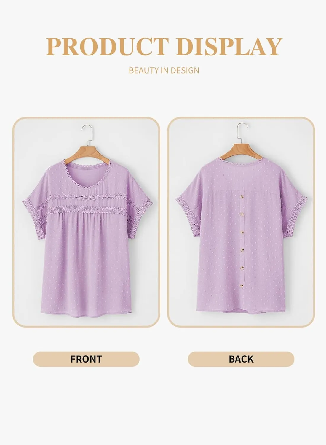 Eytino Women Plus Size Tops Crewneck Short Sleeve Lace Crochet Loose Casual Summer Blouses Shirts(1X-5X)