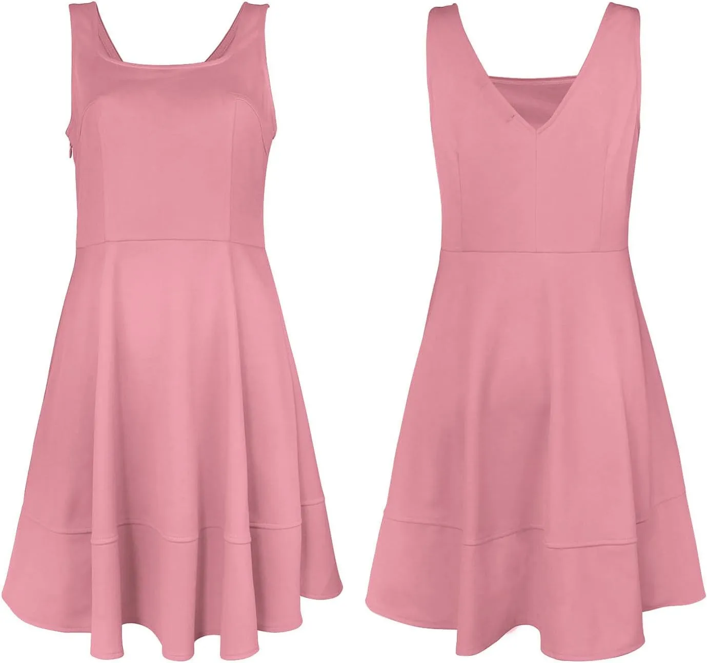 FANCYINN Women's Short V-Back Dress U-Neck Inslace Hem Wide Straps Tank Mini Skater Cocktail Dresses