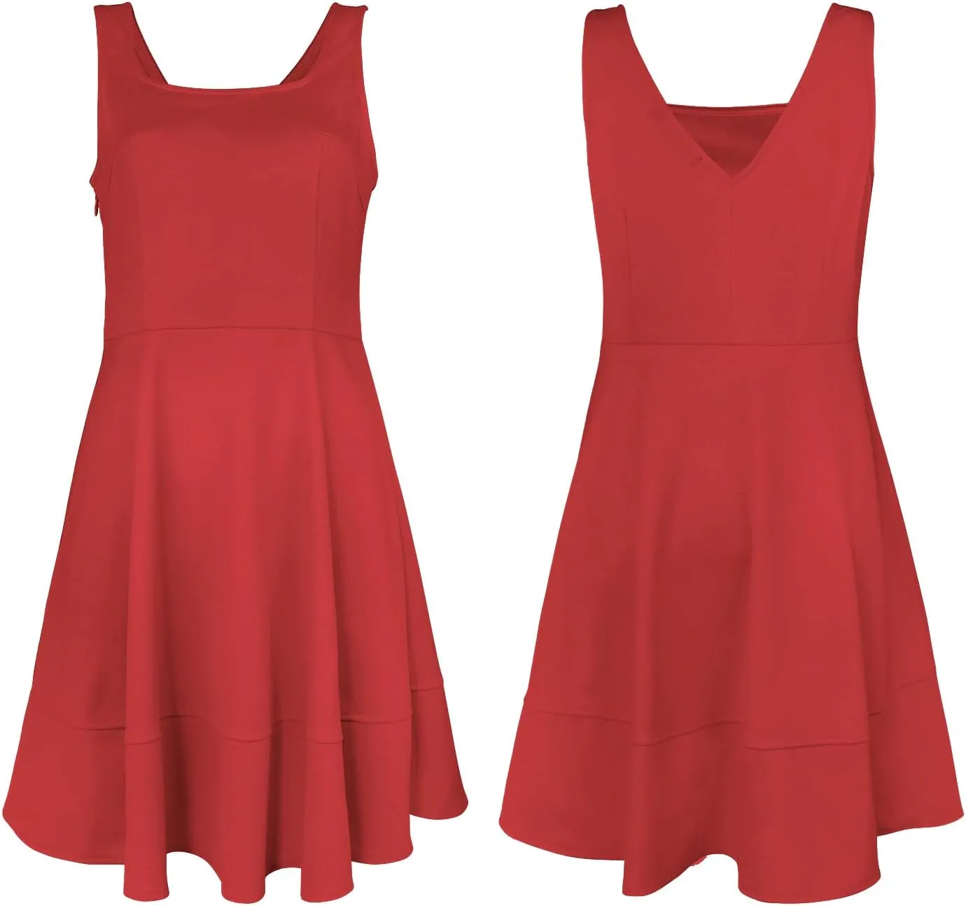 FANCYINN Women's Short V-Back Dress U-Neck Inslace Hem Wide Straps Tank Mini Skater Cocktail Dresses