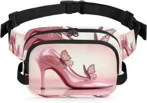 Fanny Pack for Women Men, Pink High Heels Waist Pack Bag Butterfly Shoes Waterproof Belt Bag with Adjustable Strap Casual Hip Bum Bag Crossbody Bags for Running Trave Hiking Cycling Workout