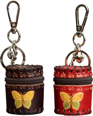 Fanyixuan Handmade Mini Leather Bucket Bag Pendant Jewelry Box Jewelry Classification Storage Box Change Storage Bag Personalized Bag Pendant(Brown and red)