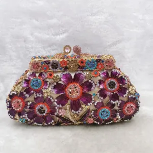 Female Floral Clutch Bags Flower Diamond Crystal Purse Wedding Clutches Bags Female Party Bags Prom Handbags Gift(E)