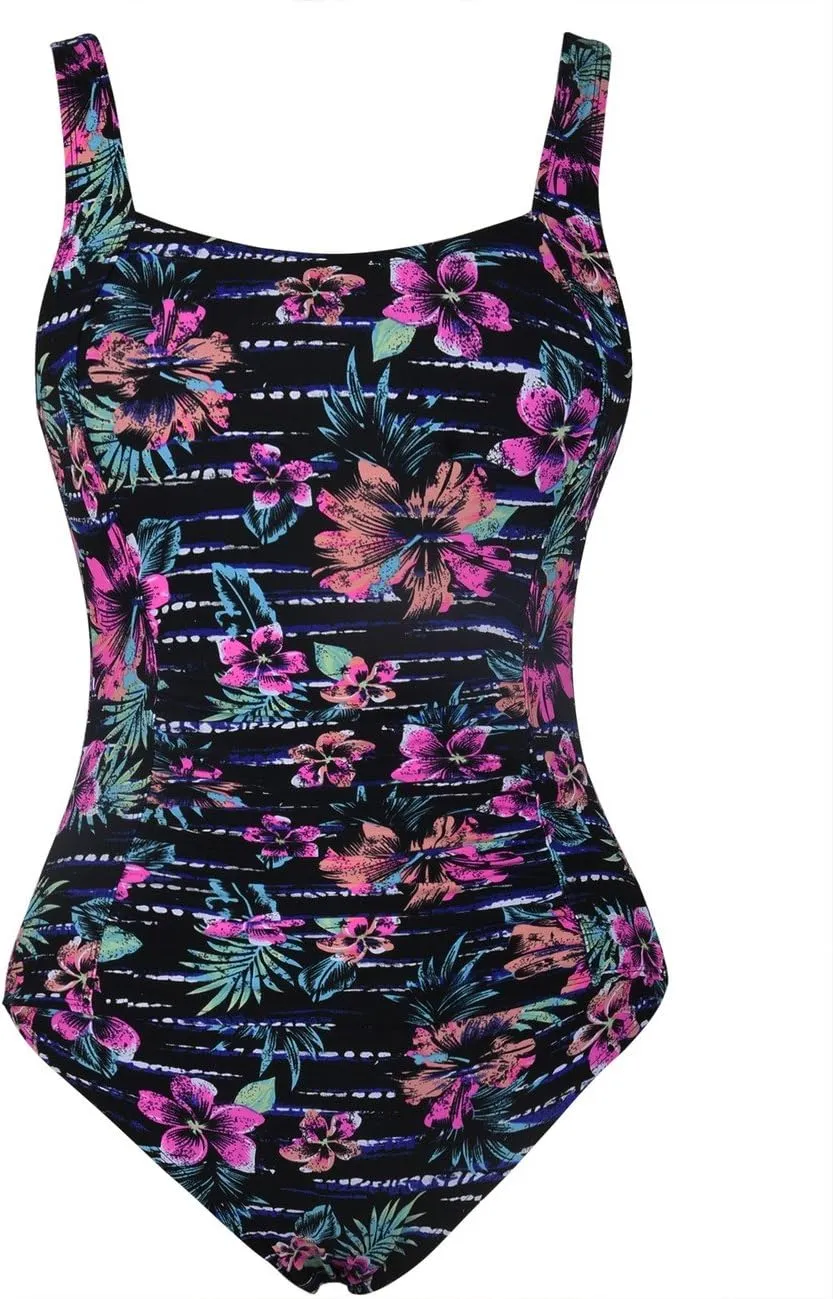 Firpearl Women's Black One Piece Bathing Suit Ruched Tummy Control Swimsuit