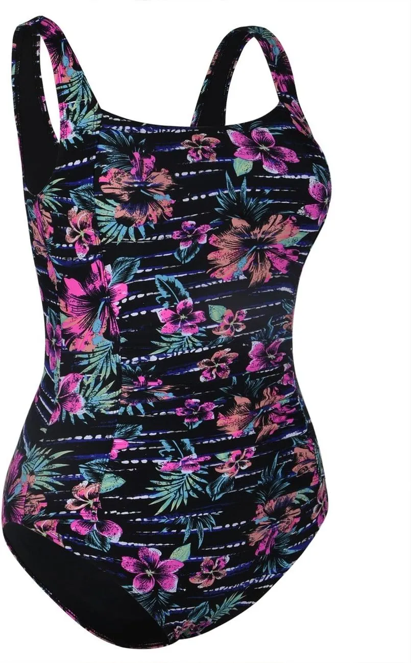 Firpearl Women's Black One Piece Bathing Suit Ruched Tummy Control Swimsuit