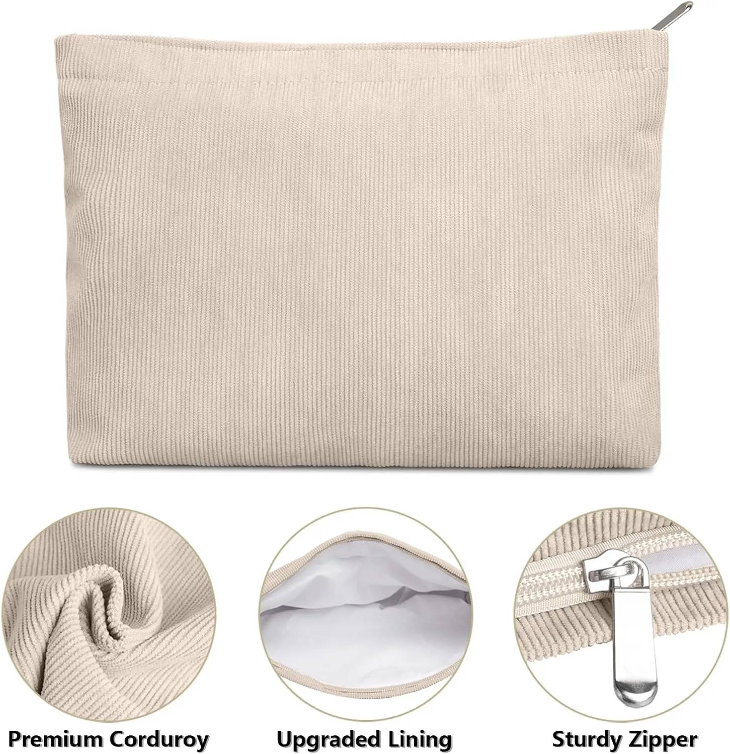 FITDON 2PCS Cosmetic Bags for Women Makeup Bag for Purse Small Corduroy Makeup Pouch Travel Make Up Bag with Zipper Toiletry Bag Organizer, Beige